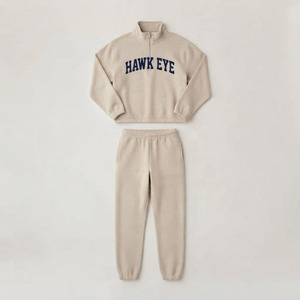 Ensemble de survêtement élégant pour femme, hiver, à capuche, en polaire unie, 2 pièces, manches longues et courtes, polyvalent, longueur genou, 100% coton - Product Image 6