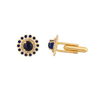 Mancuernillas de Lujo Chapadas en Oro con Cristales Azules Marinos para Hombre, Piedra Redonda, Accesorios Formales para Camisa, Regalo de Boda, Negocios, Diseño Exclusivo - Product Image 5