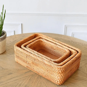 Cesta de Almacenamiento de Mimbre Rectangular Tejida a Mano, Organizador de Mimbre, Bandeja Tejida para Cocina y Hogar - Product Image 4