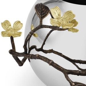 Jarrón de lujo Saleem International 2026 con diseño de granada, color plateado, de metal, con hoja de ginkgo marrón dorado - Product Image 4
