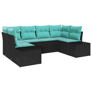 Ensemble de canapés de jardin en polyrotin noir et turquoise, 6 pièces - Product Image 2