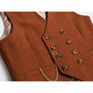 Custom Men's Double Breasted Tweed Vest Premium Herringbone Waistcoat Formal Business Wedding Classic Tailored Suit Vest - Product Image 2