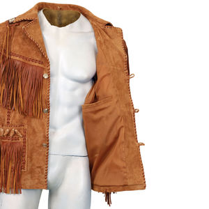Men Cow Skin <b>Suede</b> Tassel Fringe <b>Leather</b> <b>Jacket</b> Breathable 240g Turn-down Collar Western Style Casual Winter Coat - Product Image 3