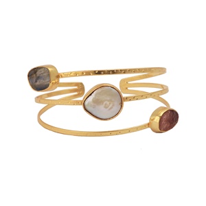 Bracelet en plaqué or avec améthyste violette et pierres précieuses en citrine ornées de perles d'eau douce texturées Bracelet de créateur - Product Image 6