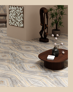 Azulejos de porcelana vitrificada con diseño Bookmatch de 60x120 cm, color gris Amoria, brillante, diseño español, azulejos de 600x1200 mm para sala de estar - Product Image 3
