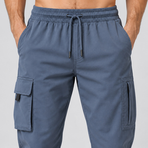 Pantalones Cargo Jogger para Hombre Azul Grisáceo con Bolsillos con Solapa, Detalle de Cremallera, Ajuste Relajado, Cintura con Cordón y Dobladillo con Puño, Estilo Urbano, Venta al por Mayor - Product Image 5