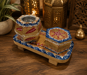 Premium Wooden Bakhoor Burner Set with Tray Glass Storage <b>Box</b> Arabic Mabkhara Middle Eastern <b>Eid</b> <b>Gift</b> Religious Hospitality Use - Product Image 4