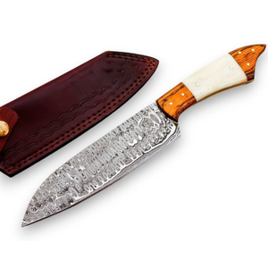 Cuchillos LEGACY BLADES Profesionales Ecológicos Ambidiestros de Damasco para Chef, Hechos a Mano, con Hoja Fija y Mango de Madera, Marca Privada - Product Image 1