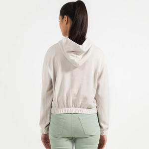 Sudadera con capucha Harajuku para mujer, de invierno, larga, con logo frontal, 100% algodón, forro polar, con bolsillo, sin cordón, parte inferior corta, elástica - Product Image 4