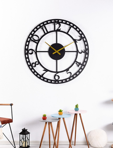 Large Black Metal Arabic Numeral <b>Wall</b> <b>Clock</b> Round Decorative <b>Clock</b> for <b>Living</b> <b>Room</b> Home Office Bedroom Modern Interior Decor - Product Image 3