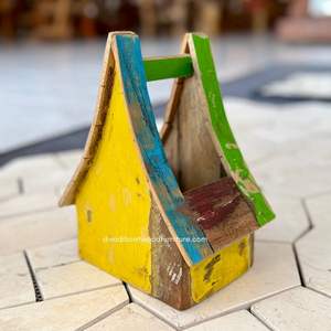 Fournitures de jardin artisanales, décoration intérieure, pots de fleurs / plantes avec design maison, bois de bateau recyclé, couleur originale, vente en gros - Product Image 3