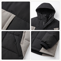 Veste matelassée à capuche pour homme, coupe-vent, épaisse, en polyester, avec blocs de couleur, fermeture éclair, coupe droite, pour l'hiver