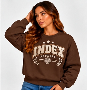 เสื้อสเวตเชิ้ตคอกลมทรงโอเวอร์ไซส์สำหรับผู้หญิง ยี่ห้อ Index Apparel สีน้ำตาล ผลิตจากผ้าฝ้ายผสม แขนยาว เหมาะสำหรับใส่ในช่วงฤดูใบไม้ร่วง - Product Image 4