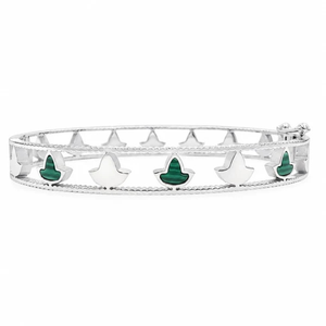 Brazalete de Malaquita Plateada con Diseño de Hiedra para Mujer, Elegante Joyería de Moda en Verde y Plateado, Accesorio de Lujo para la Muñeca - Product Image 1