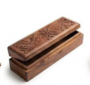 Rectangle Wooden Jewelry Box Carved Keepsake Storage <b>Case</b> Lid Decorative <b>Vanity</b> Organizer Gift Box Handcrafted Table Top - Product Image 4