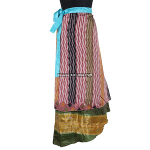 Indian Vintage 2 Layer Magic Hippie Sari Silk <b>Wrap</b> <b>Skirts</b> for Beach Wear 2 Layer Reversible Magic Silk Saris <b>Wrap</b> Long <b>Skirt</b> - Product Image 5