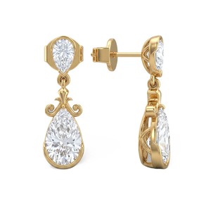 Boucles d'oreilles pendantes en or jaune 9K avec diamants de laboratoire taille poire 1,98 CTW, double poire, bijoux fins, vente en gros OEM - Product Image 2
