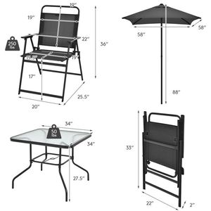 Set da Pranzo da Esterno a 6 Pezzi con Ombrellone, Arredamento da Giardino Resistente per Hotel - Product Image 6