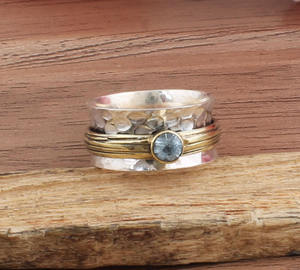 Bague tournante en argent 925 avec sertissage classique en topaze bleue, large bande, pour mariage, méditation, bijoux pour femmes, soulagement de l'anxiété, vente en gros - Product Image 5