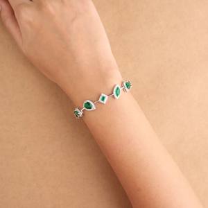 Bracelet jonc en argent 925 avec jadeite verte, fermoir et maillons, formes ovale, carrée et marquise, idéal pour cadeau ou soirée - Product Image 3