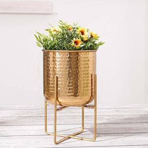 Durable Eco-Friendly Brass Metal Hammered Modern Customized <b>Flower</b> <b>Pot</b> Planter Vase ILAHI's ICOMP-13358 1kg Not Coated Uttar - Product Image 1