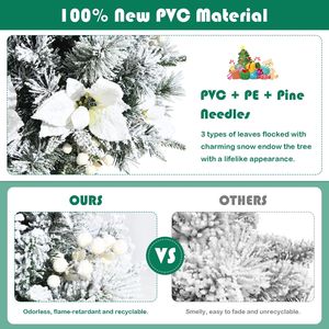 Albero di Natale Innevato Pre-Illuminato di 1,2 Metri con Bacche e Fiori Bianchi per Ingresso - Product Image 4