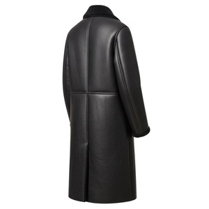 Manteau en cuir noir pour homme, long manteau d'hiver, col en fausse fourrure - Product Image 2