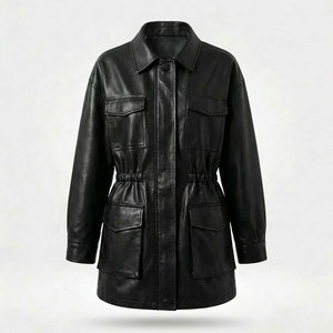 Chaqueta Larga de Piel de Oveja Tejida para Mujer, con Múltiples Bolsillos, Cintura Ajustable, Estilo Utilitario, para Otoño e Invierno, Casual - Product Image 4