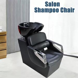 Fauteuil de lavage de salon en céramique noire avec cuir PU et structure métallique, mobilier de salon de coiffure, couleur personnalisable - Product Image 6