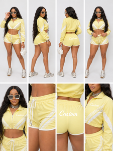 Conjunto Deportivo Corto Personalizado para Mujer, Chaqueta con Cierre y Pantalones Cortos, Ropa Deportiva de Dos Piezas, Venta al Por Mayor OEM - Product Image 5