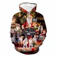 Pull à capuche unisexe personnalisé en polaire respirant, imprimé par sublimation 3D, motif Père Noël drôle et original, idéal pour l'hiver, vente en gros