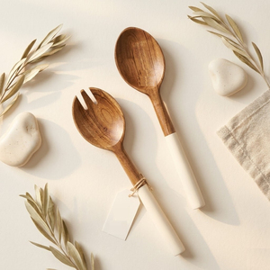 Trending Eco-Friendly Wood and White Resin <b>Salad</b> Server Set Kitchen Serving Fork & Spoon Tableware for Restaurant Wholesale - Product Image 4