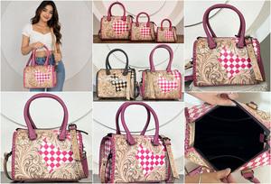 Sac Speedy en cuir de vachette repoussé à carreaux rose et blanc, fait main, nouvelle collection 2026, taille moyenne 11 pouces, sac à main western pour cowgirl, sac bandoulière et sac de voyage - Product Image 3