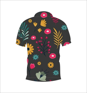 เสื้อโปโลผู้ชายลายดอกไม้เขตร้อนสีเข้ม พิมพ์ลายทั่วตัว แขนสั้น สไตล์ลำลอง สำหรับเล่นกอล์ฟ - Product Image 2