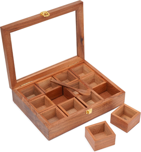 Boîte à épices en bois avec 12 compartiments amovibles, couvercle en verre, Masala Dabba, organisateur de rangement pour épices de cuisine, Masala Dani en bois, saison des épices - Product Image 1