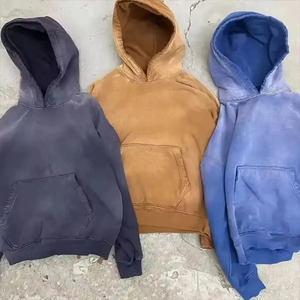OEM Sweat à capuche zippé streetwear d'hiver, avec patch brodé appliqué, délavé à l'acide, effet soleil, effet usé, coupe carrée, court, oversize, 100% - Product Image 3
