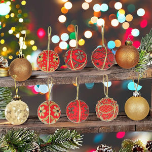 Adornos de árbol de Navidad con cuentas doradas elegantes de alta calidad, adornos bordados hechos a mano de alta costura carmesí festiva - Product Image 1