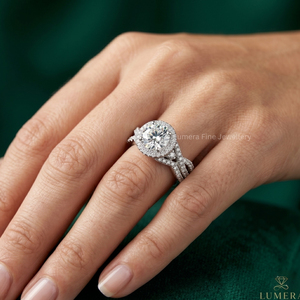 Custom Round Cut Bridal <b>Ring</b> <b>Set</b> with Pavé Diamond Band in 9K 10K 14K 18K White <b>Gold</b> for Women Wedding Jewelry IGI Certified - Product Image 5