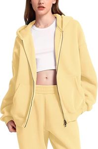 Womens Oversized Hooded Full <b>Zip</b> Sweatshirt Cotton Fleece Custom Print Embroidery Supplier - Product Image 6