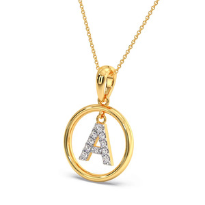 Collier pendentif en or avec initiale A suspendue, cercle de diamants et chaîne - Product Image 1