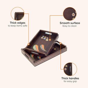 Handpainted Leaf Design Wooden Rectangular Platter Serving <b>Tray</b> Exclusive Style Decorative for Home and Restaurant Use Available - Product Image 6