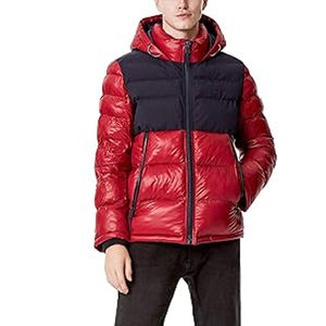 Chaqueta acolchada de lana y nailon negra para hombre The North Face con capucha, cuello, técnica de lavado, cremallera, servicio OEM y logotipo frontal. - Product Image 1