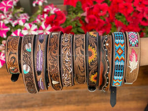 Western Hand Tooled <span class=keywords><strong>Leather</strong></span> Dog Collar Skull Hand Tooled Collares para mascotas al por mayor - Product Image 5