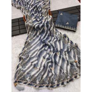 Saree ออกแบบงานแต่งงานที่มีการพิมพ์ดิจิตอลและงานเย็บปักถักร้อย - Product Image 2