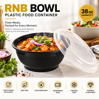 Bol rond en plastique noir avec couvercle transparent, 48 oz, récipient en PP compatible micro-ondes pour la livraison de repas et les plats à emporter