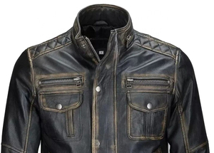 Veste en cuir pour homme, vente en gros d'usine, style motard, cuir d'agneau véritable vieilli, matériau de qualité supérieure - Product Image 5
