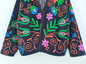 Handcrafted 100% Velvet Cotton Suzani <b>Bomber</b> <b>Jacket</b> Reversible <b>Vintage</b> Boho Short Colorful Embroidered Floral Pattern Winter - Product Image 3