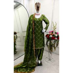 Top de satén hecho a mano, hermoso y elegante para fiesta, estilo Patiyala y Dupatta, silueta recta con cintura natural. - Product Image 2