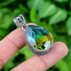 Pendentif élégant en tourmaline bicolore, argent sterling 925, pierre précieuse taillée, bijoux vintage, cadeau - Product Image 1