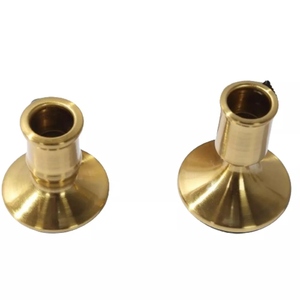 Sleek design gold plated cast metal small large candle holder 2 <b>pc</b> <b>set</b> taper candlestick holder customization options - Product Image 1